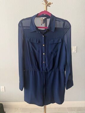 Naked Zebra Navy Button-Front Long Sleeve Romper